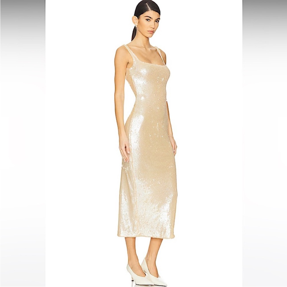L'Academie Champagne Sequin Slip Midi Dress